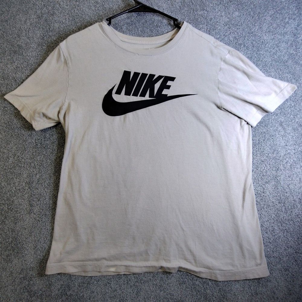 The Nike Tee T Shirt Swoosh Logo Beige Medium Short Sleeve Athletic Unisex